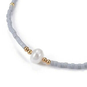 Hand Crafted Real Freshwater Pearl Light Gray Japanese Glass Beads Bracelet